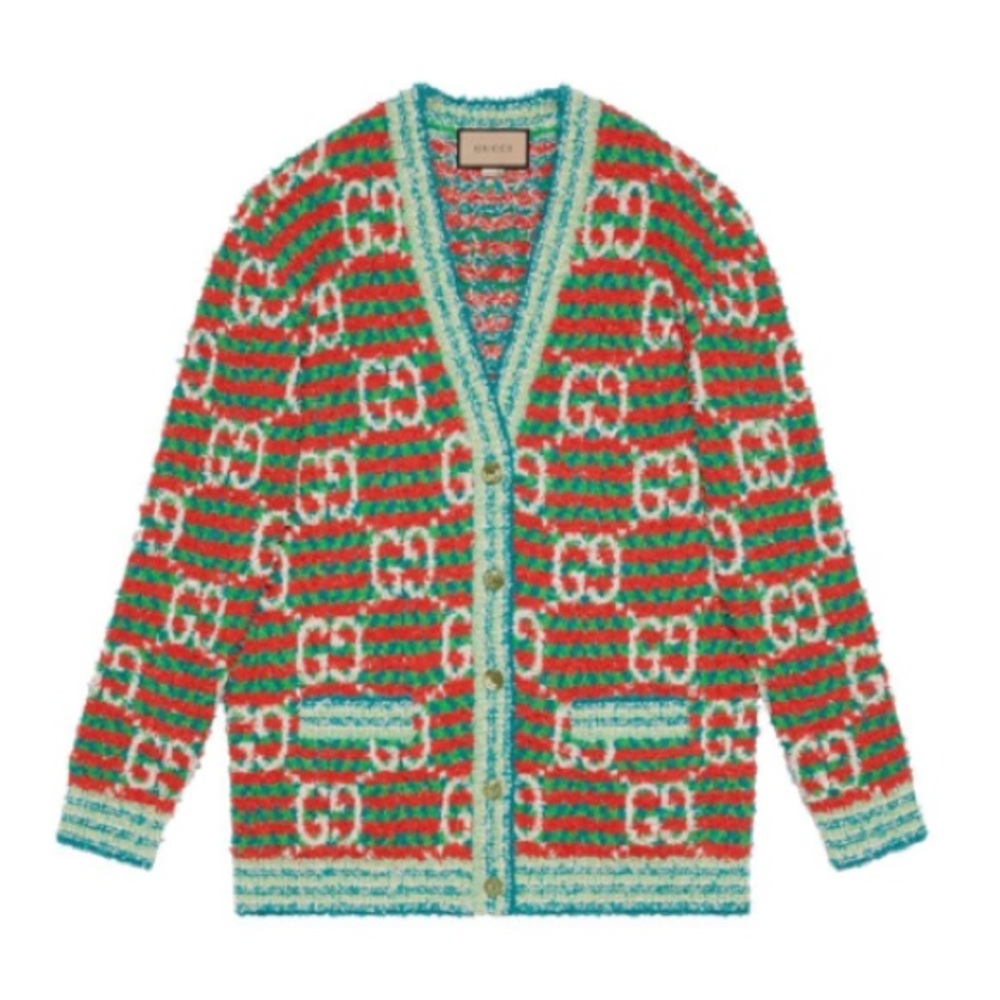 Gucci Vibrant Red and Green Knit Cardigan